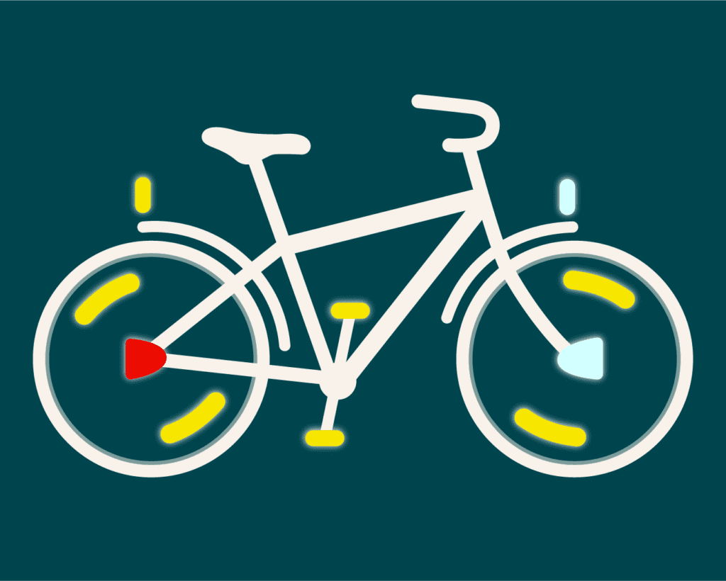 lys og reflekser på cykel